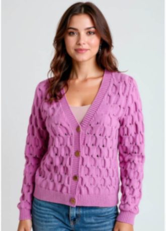 Rozpinany sweter ażurowy Polly w kolorze ciemnego różu